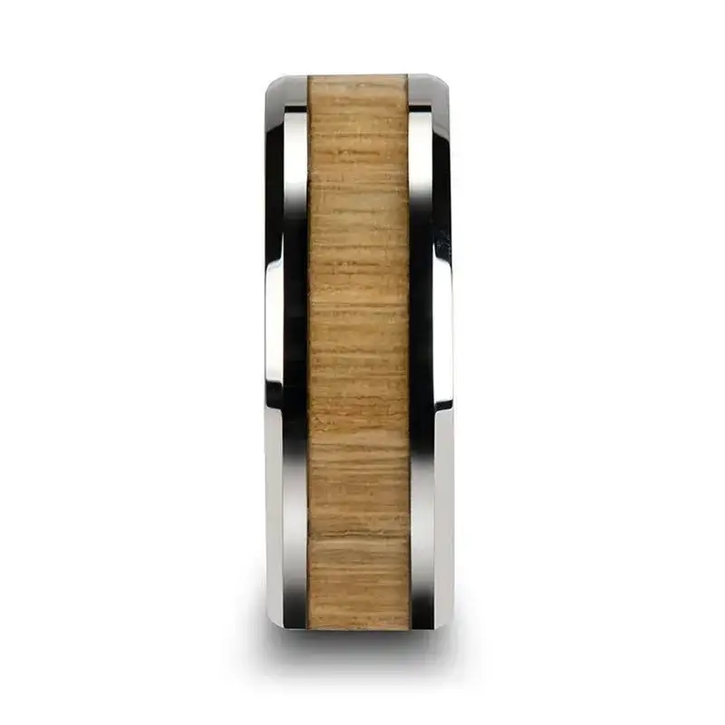 SAMARA Tungsten Ring with Polished Bevels and Real Wood Ash Wood Inlay - 6mm - 10mm - Image 2