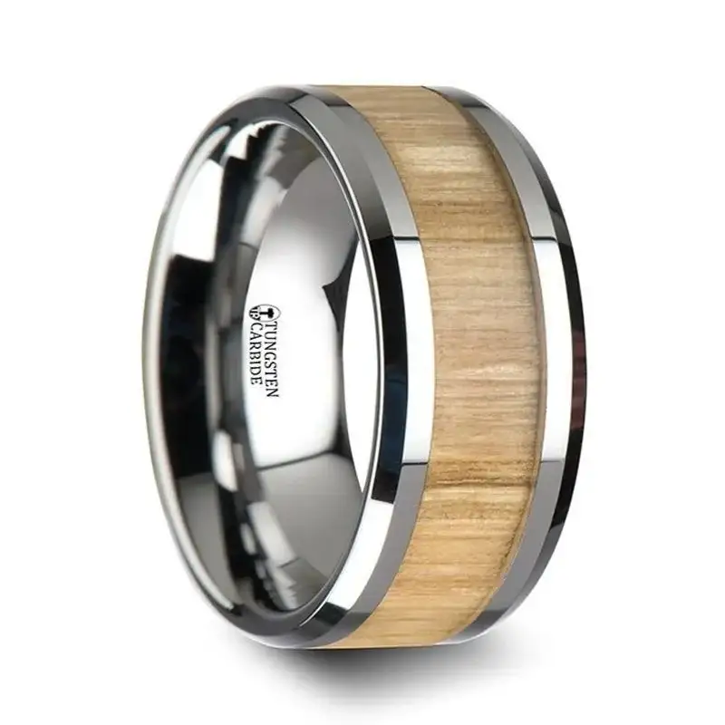 SAMARA Tungsten Ring with Polished Bevels and Real Wood Ash Wood Inlay - 6mm - 10mm - Image 5