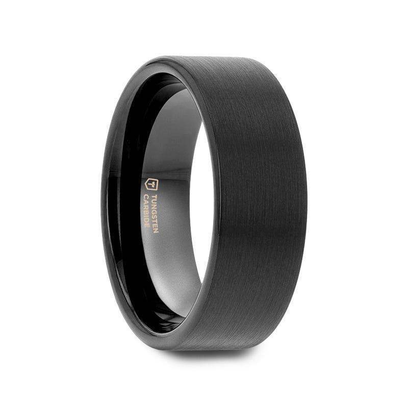 SAN ANTONIO Flat Black Tungsten Carbide Band with Brushed Finish (4mm–12mm)