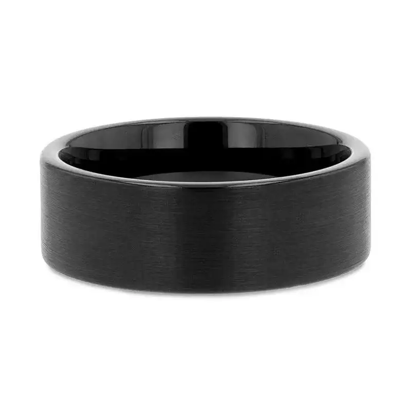 SAN ANTONIO Flat Black Tungsten Carbide Band with Brushed Finish (4mm–12mm) - Image 3