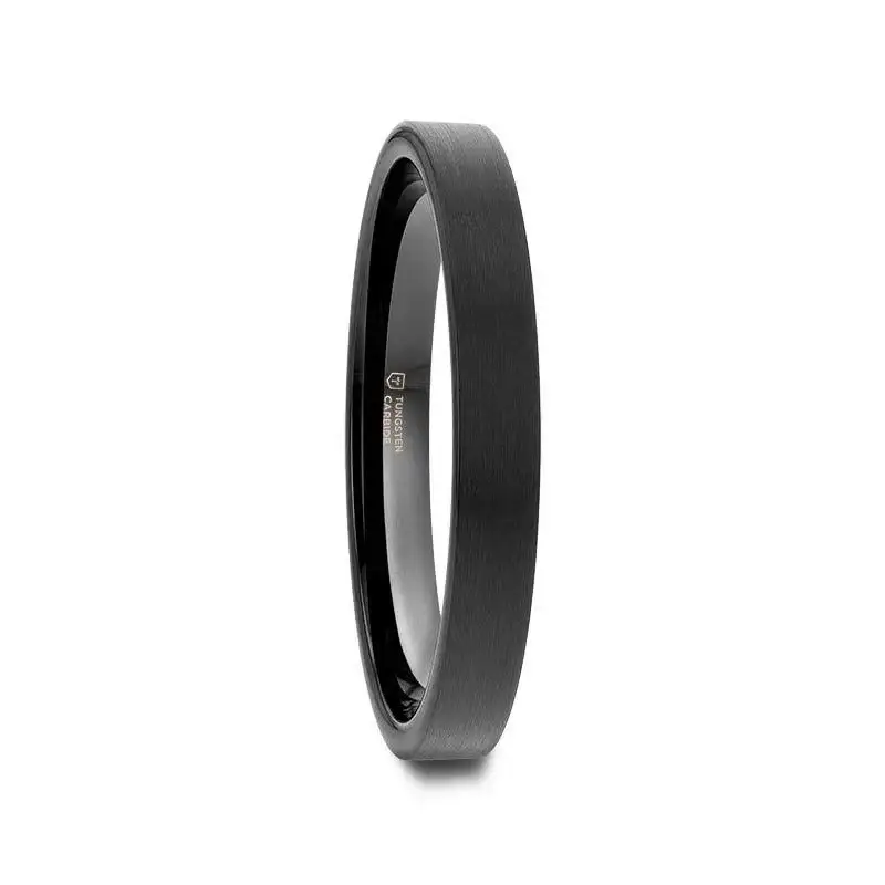 SAN ANTONIO Flat Black Tungsten Carbide Band with Brushed Finish (4mm–12mm) - Image 8