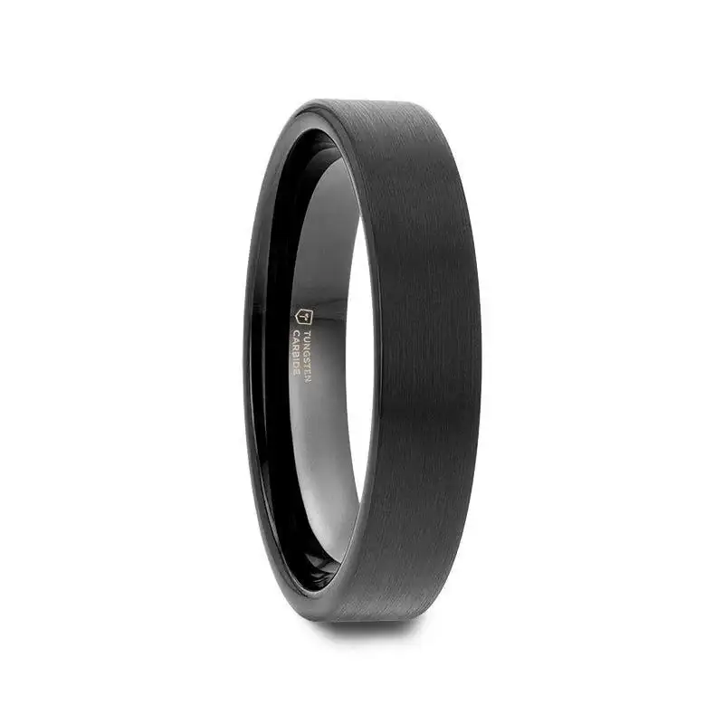 SAN ANTONIO Flat Black Tungsten Carbide Band with Brushed Finish (4mm–12mm) - Image 9
