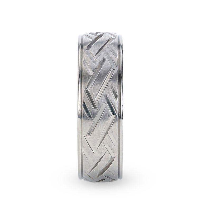 SATURN Woven Pattern Domed Titanium Men's Wedding Ring With Yellow Gold Braided Edges - 8mm - Image 2