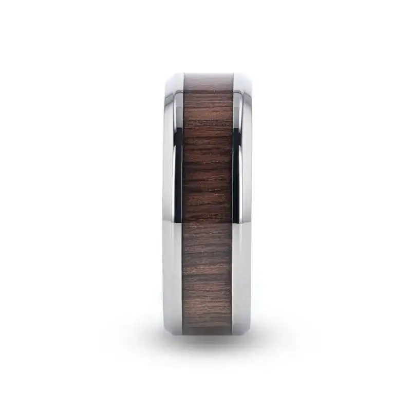 SCOTIA Beveled Titanium Ring with Black Walnut Wood Inlay - 8mm - Image 2