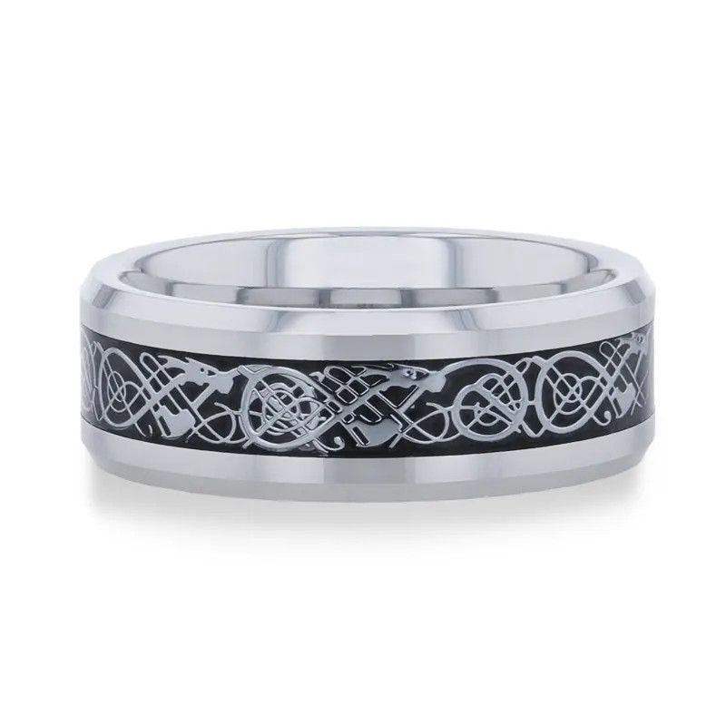 SEPTARIAN Tungsten Carbide ring with beveled edges and Metal Swirl Dragon Inlay Thorsten - 8mm - Image 3