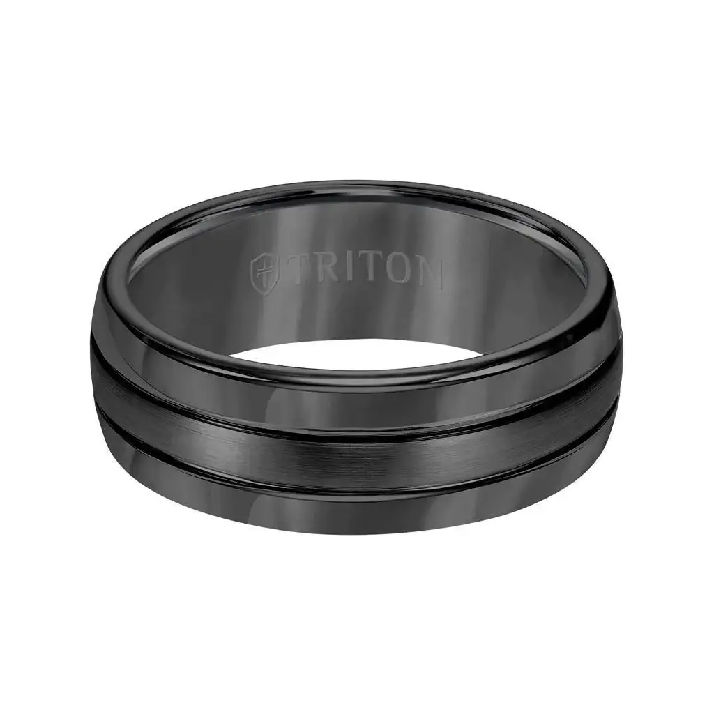 SEVAG Black Tungsten Carbide Domed Comfort Fit Band with Brush Finish Center and Bright Polished Edges by Triton Rings - 8mm - Image 2
