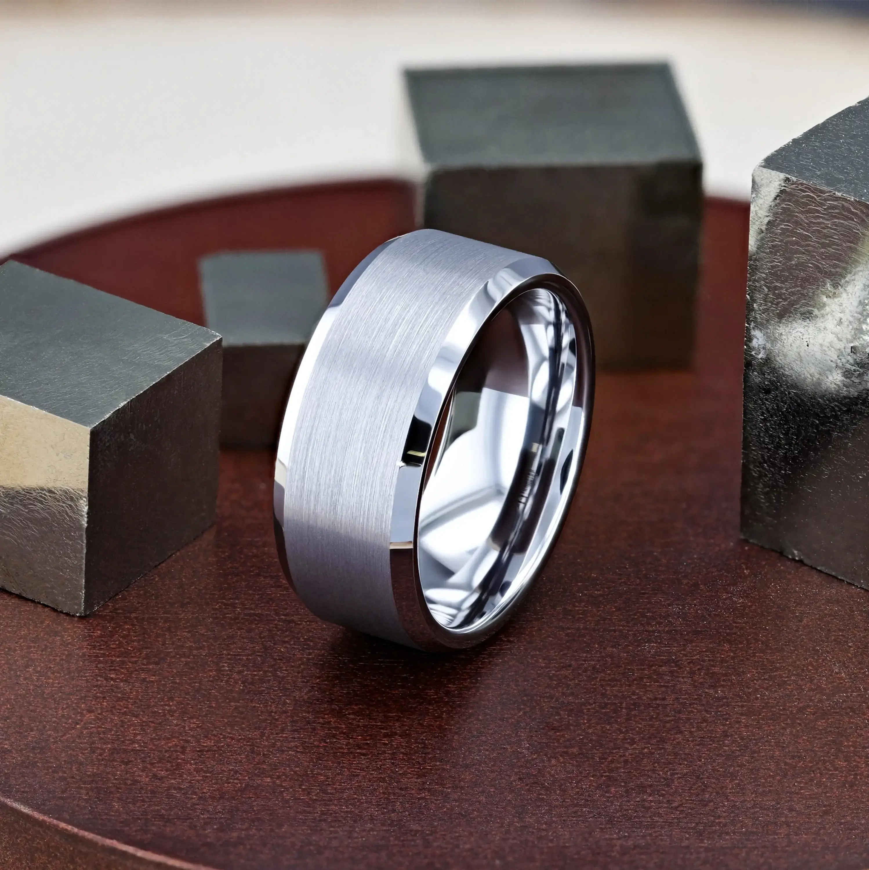 SHEFFIELD Flat Beveled Tungsten Carbide Ring, Brushed Center, Comfort Fit — 4mm to 12mm - Image 4