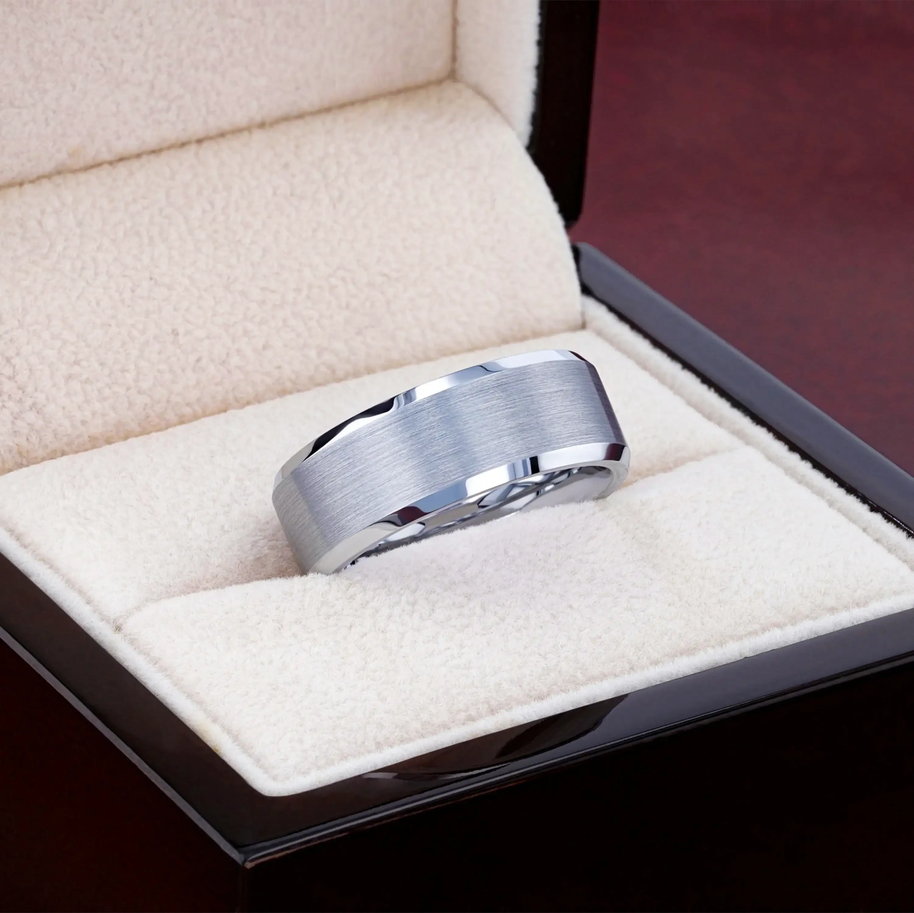 SHEFFIELD Flat Beveled Tungsten Carbide Ring, Brushed Center, Comfort Fit — 4mm to 12mm - Image 5