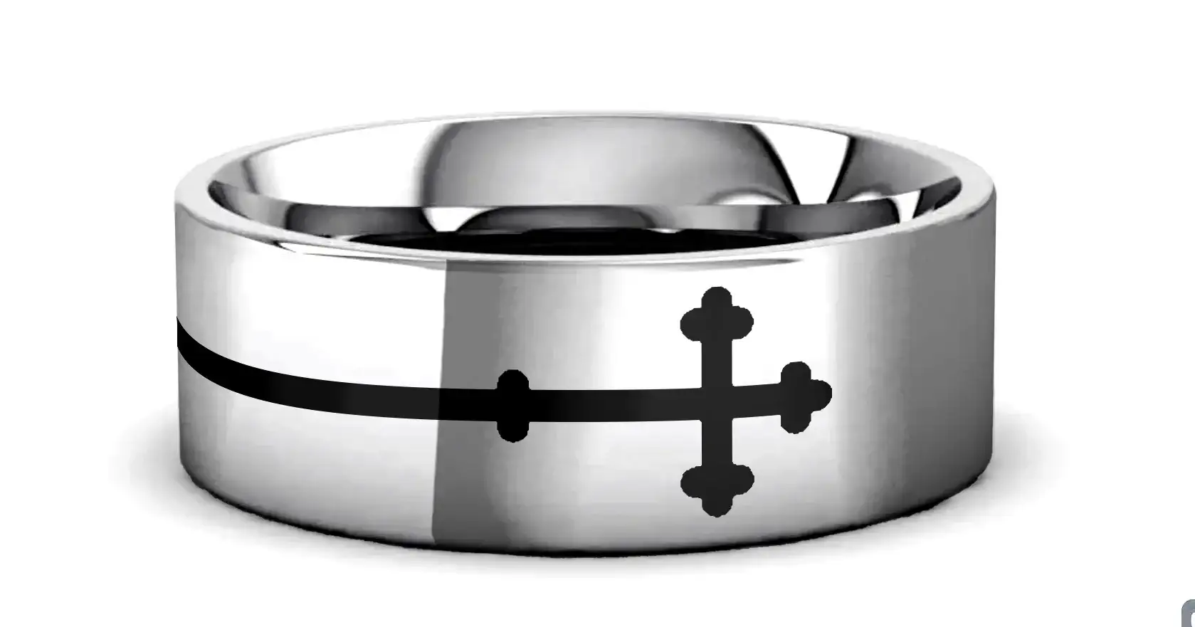 SIDEWAYS CROSS on Flat Tungsten Carbide Ring - Image 2