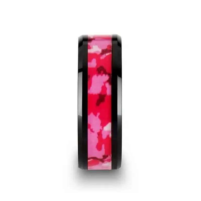 SIERRA Black Ceramic Ring with Pink and White Camouflage Inlay - 6mm & 8mm - Image 2