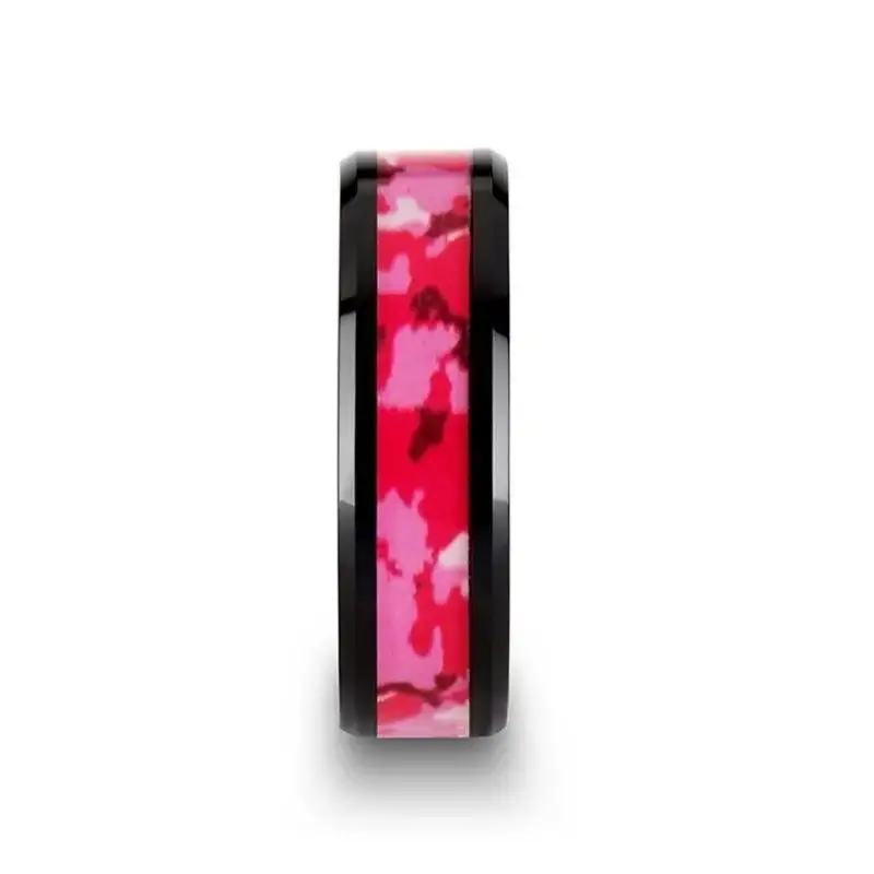 SIERRA Black Ceramic Ring with Pink and White Camouflage Inlay - 6mm & 8mm - Image 4