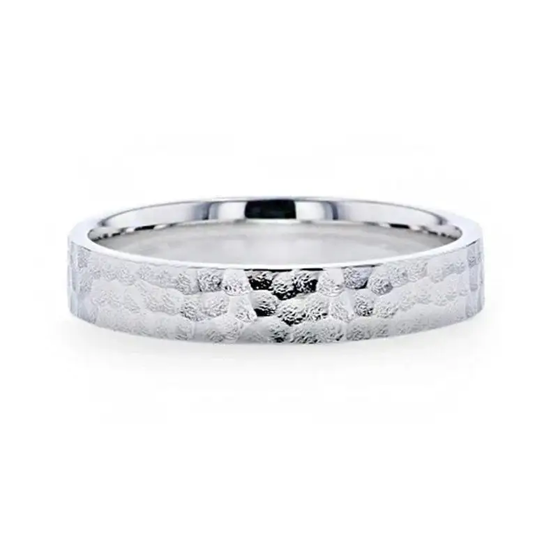 SILVERADO Silver Hammered Finish Flat Style Wedding Band - 4mm & 8mm - Image 6