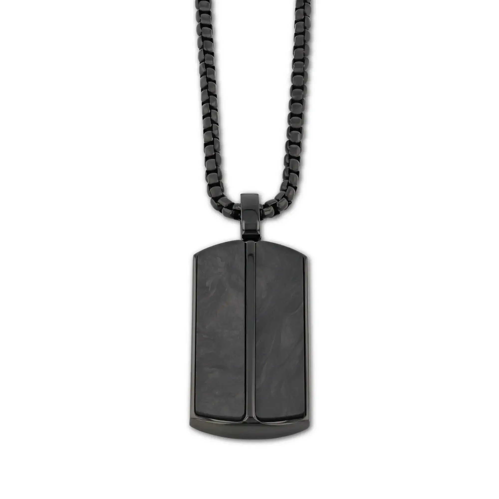 Black Stainless Steel Pendant with Carbon Fiber Inlays and 22-Inch Chain
