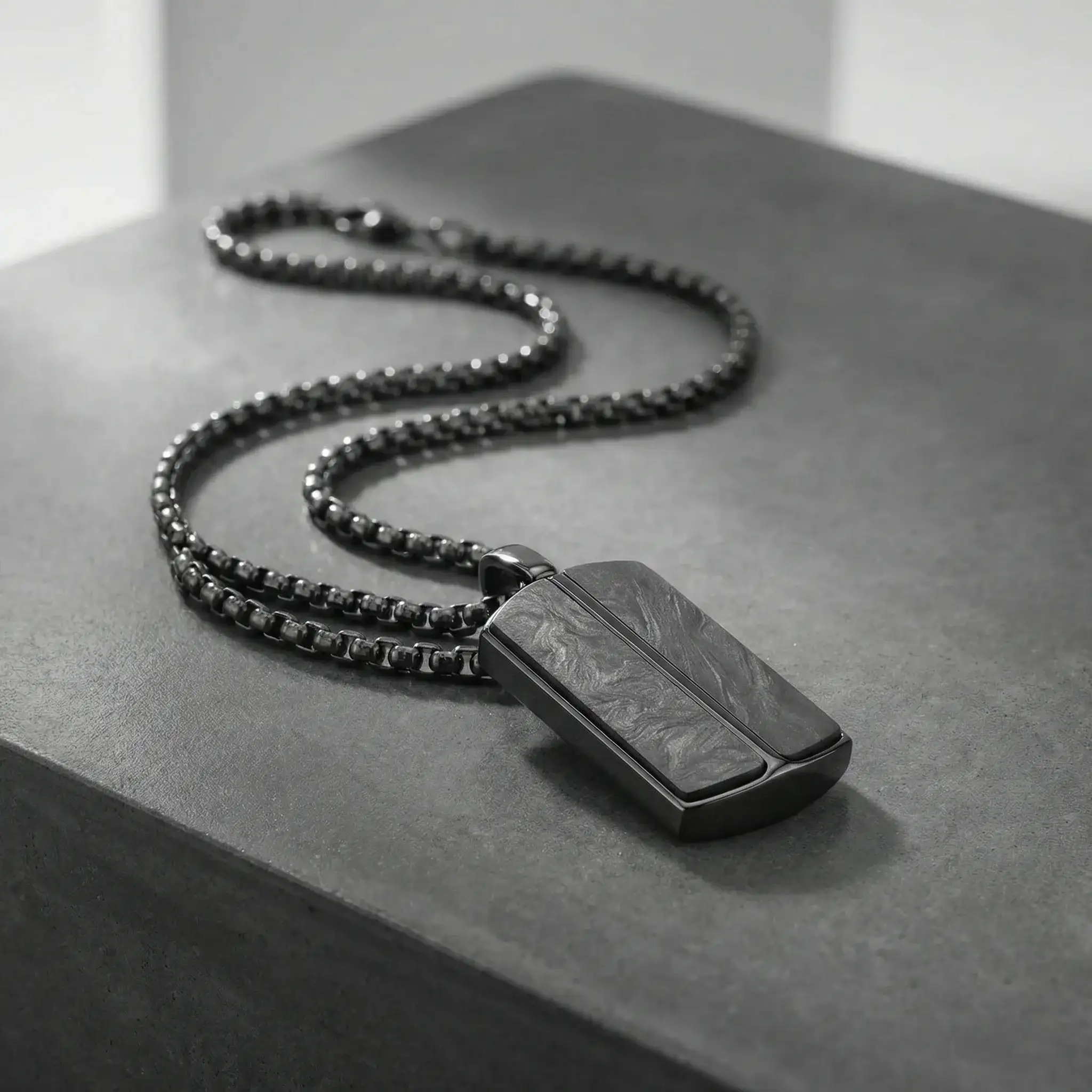 Black Stainless Steel Pendant with Carbon Fiber Inlays and 22-Inch Chain - Image 4
