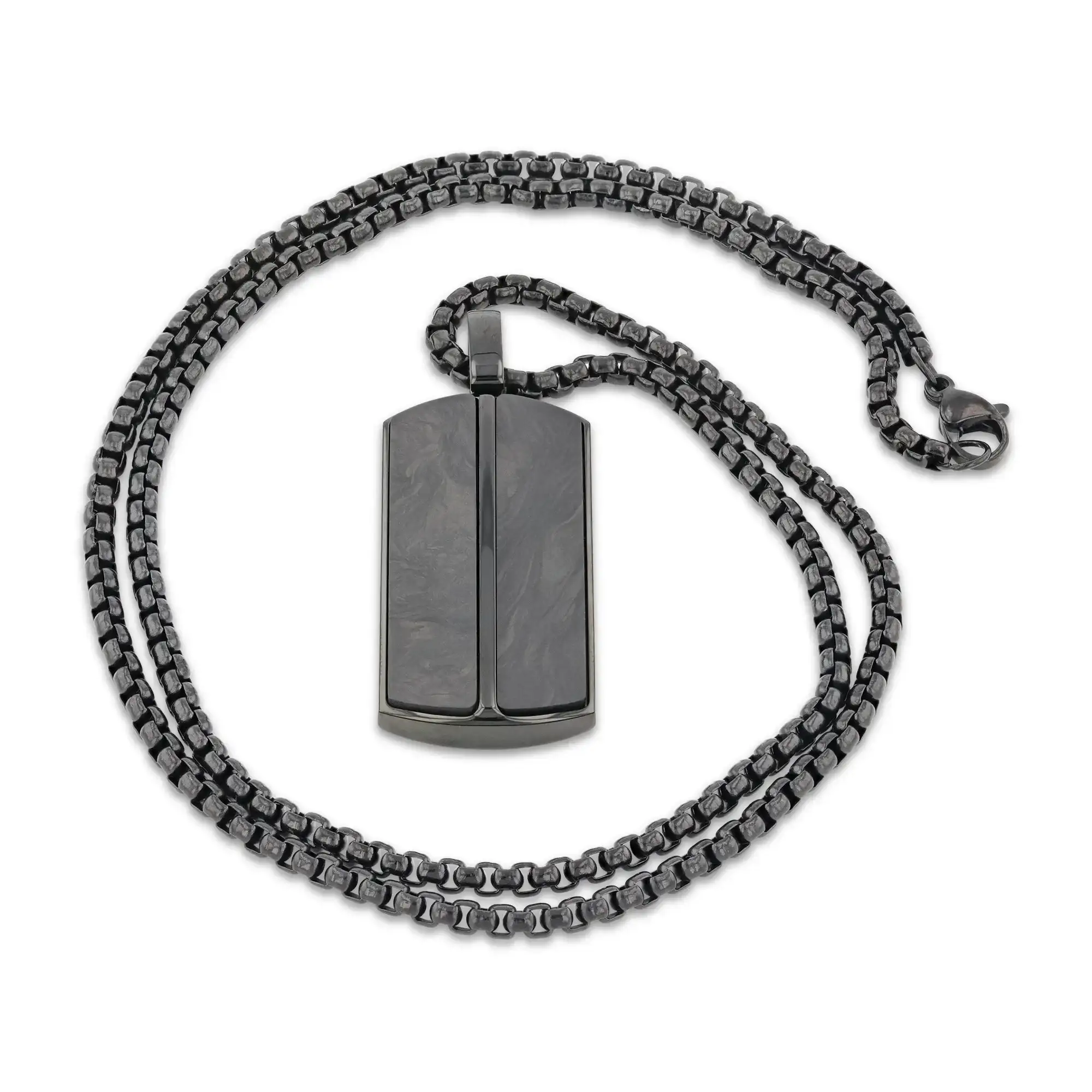 Black Stainless Steel Pendant with Carbon Fiber Inlays and 22-Inch Chain - Image 6