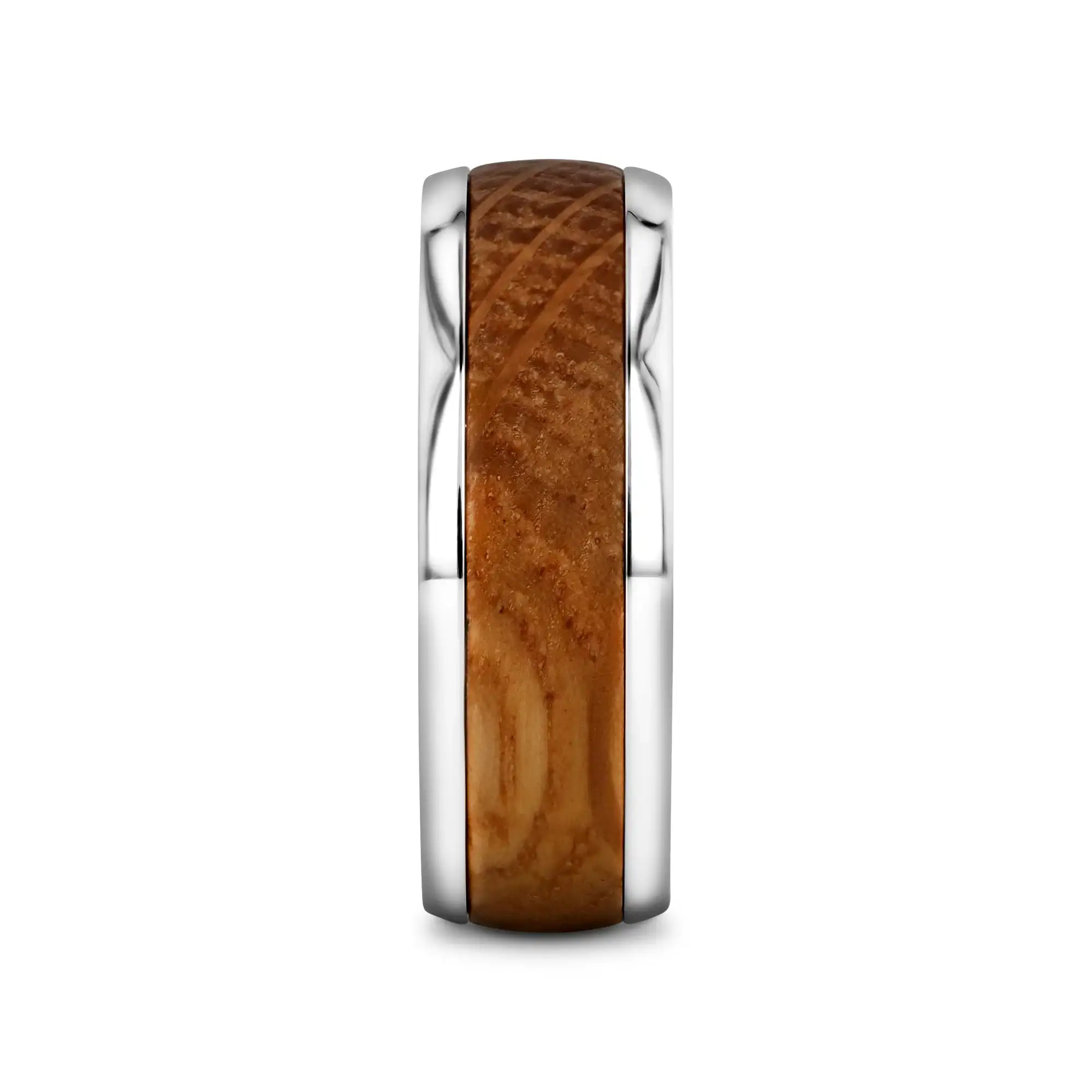 STAVE Whiskey Barrel Inlaid Titanium Men's Wedding Band With Domed Polished Edges Made From Genuine Whiskey Barrels - 8mm - Image 2