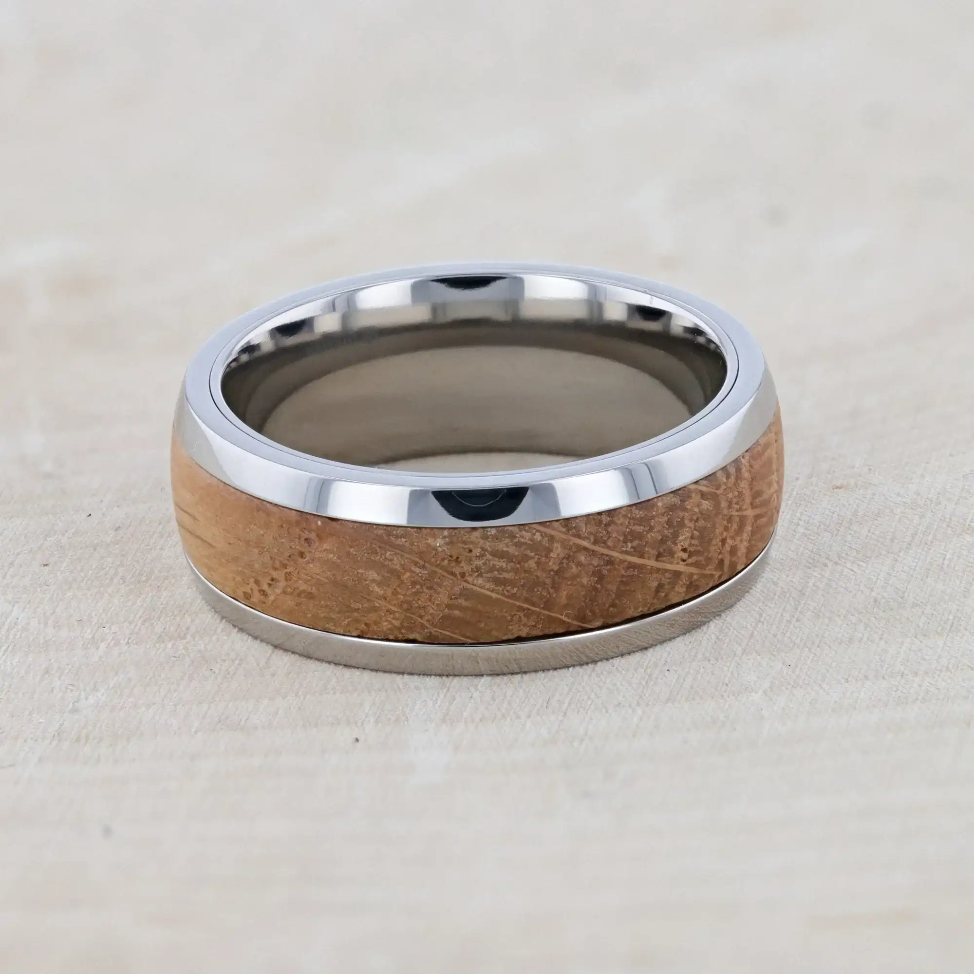 STAVE Whiskey Barrel Inlaid Titanium Men's Wedding Band With Domed Polished Edges Made From Genuine Whiskey Barrels - 8mm - Image 7