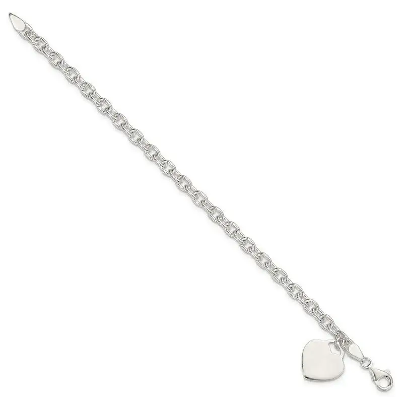 Sterling Silver 1.5mm Engraveable Heart Charm Bracelet - Image 2