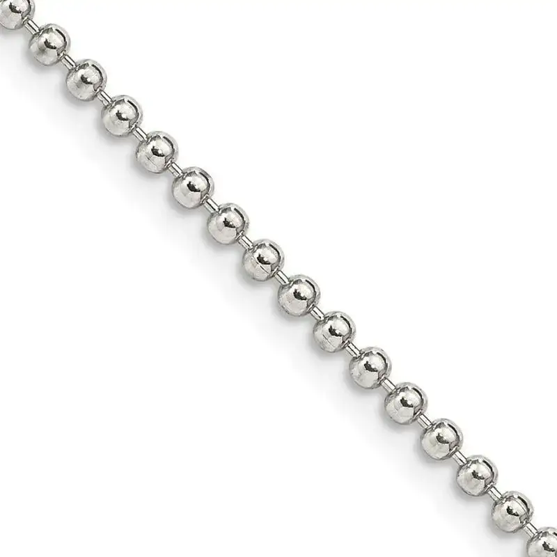 Sterling Silver 2mm Beaded Chain Necklace w/2in ext.