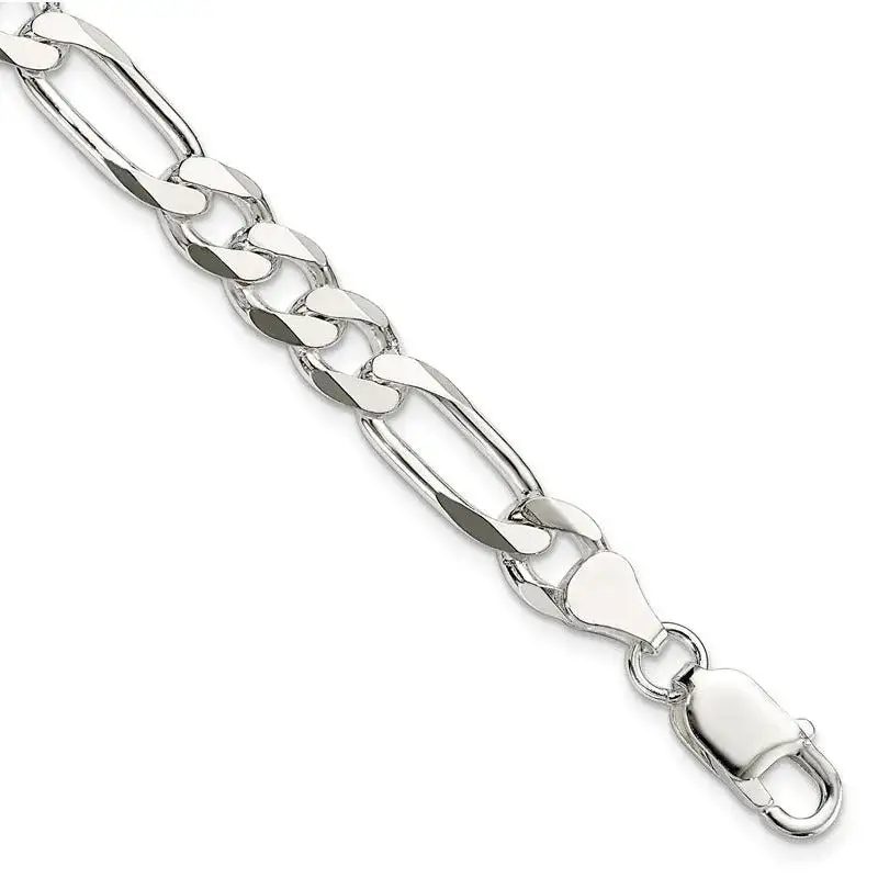 Sterling Silver 7.5mm Figaro Chain Bracelet