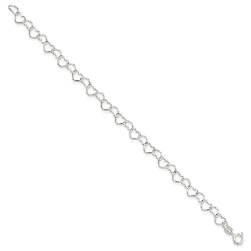 Sterling Silver 7inch Polished Fancy Heart Link Bracelet - Image 2