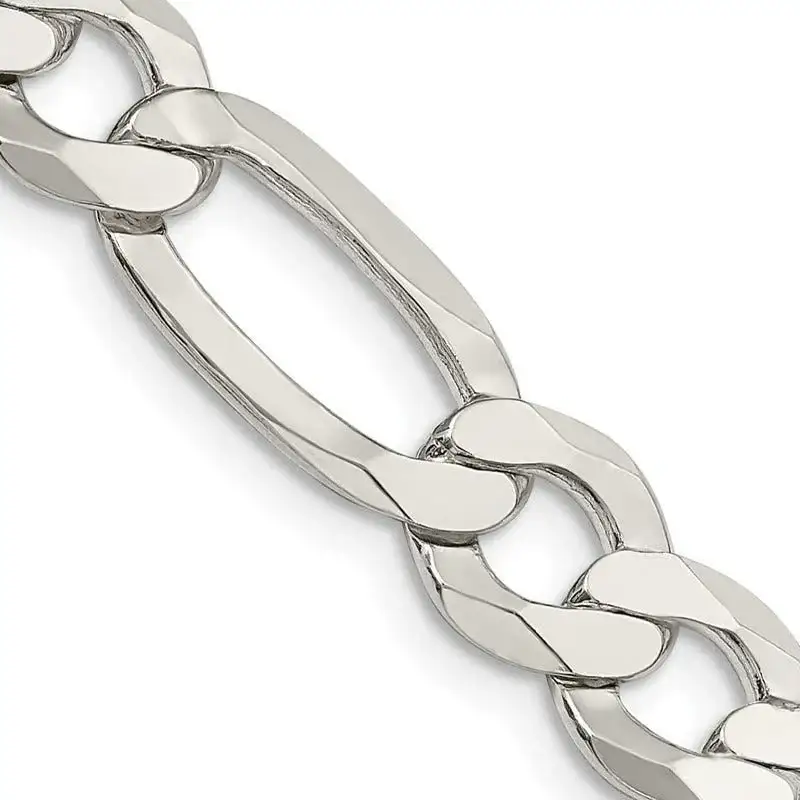 Sterling Silver 9.5mm Lightweight Flat Figaro Chain Necklace