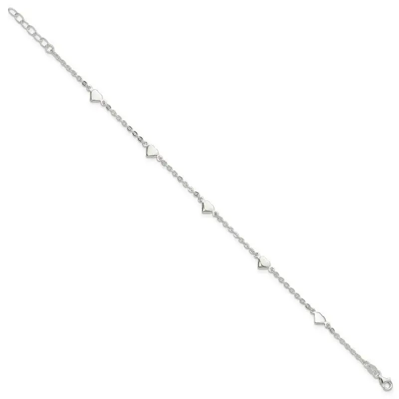 Sterling Silver 9 inch Polished Heart Plus 1in ext. Anklet - Image 2