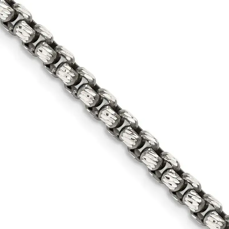 Sterling Silver Antiqued 3.5mm D/C Round Box Chain Necklace
