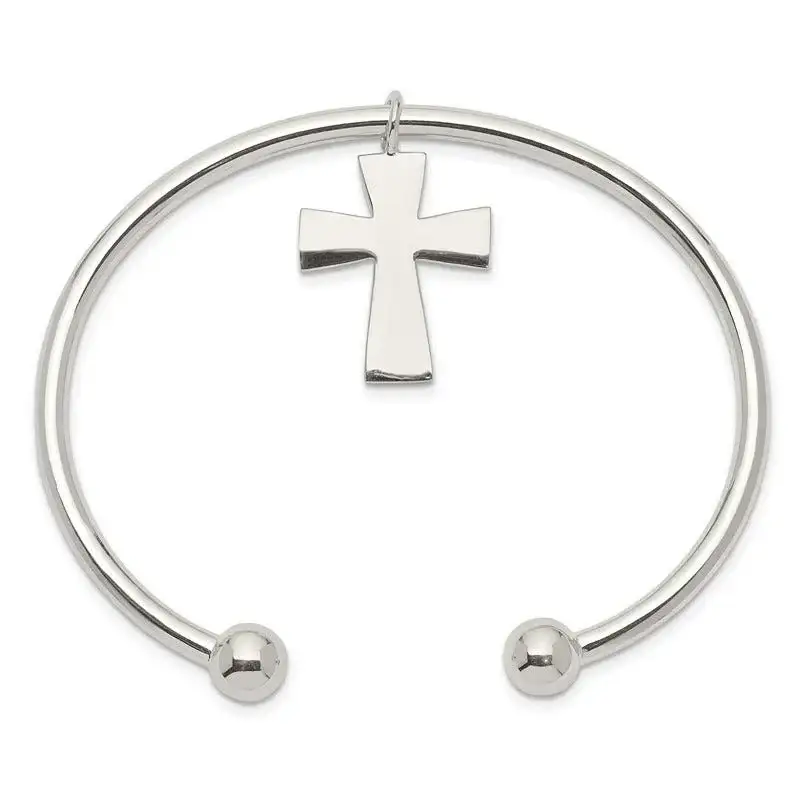 Sterling Silver Cross Cuff Bangle Bracelet - Image 2