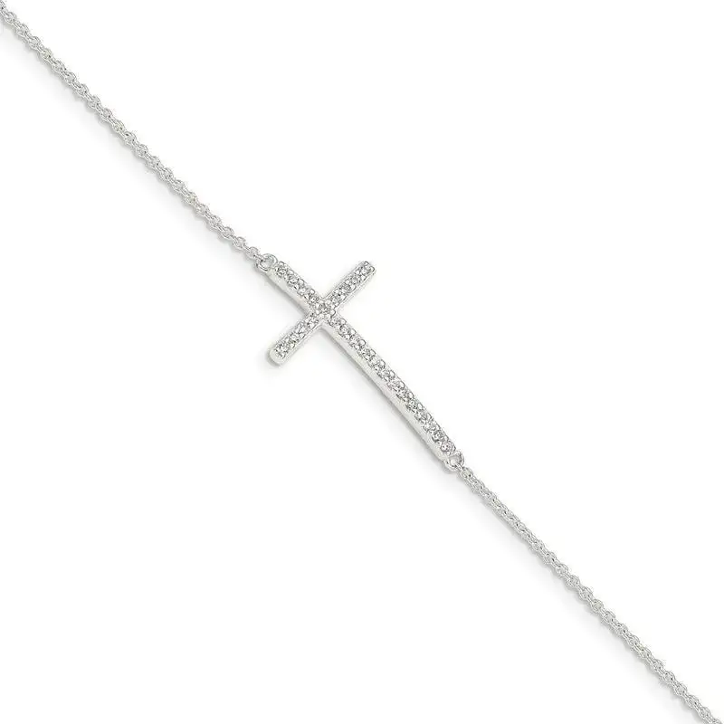 Sterling Silver CZ Cross Bracelet