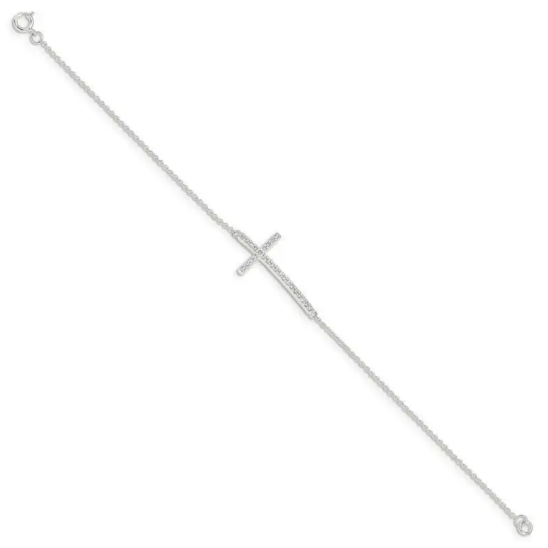 Sterling Silver CZ Cross Bracelet - Image 2