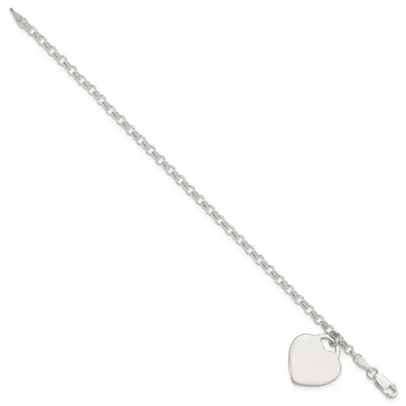 Sterling Silver Engraveable Heart Charm Bracelet - Image 2