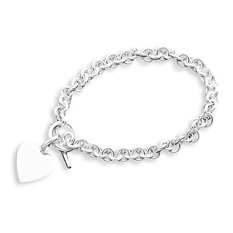 Sterling Silver Engraveable Heart Disc on Fancy Link Toggle 18in Necklace - Image 2