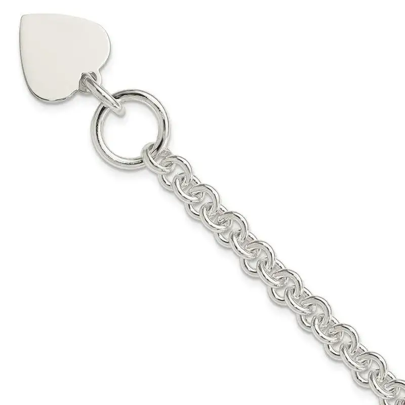 Sterling Silver Engraveable Heart Disc on Fancy Link Toggle Bracelet
