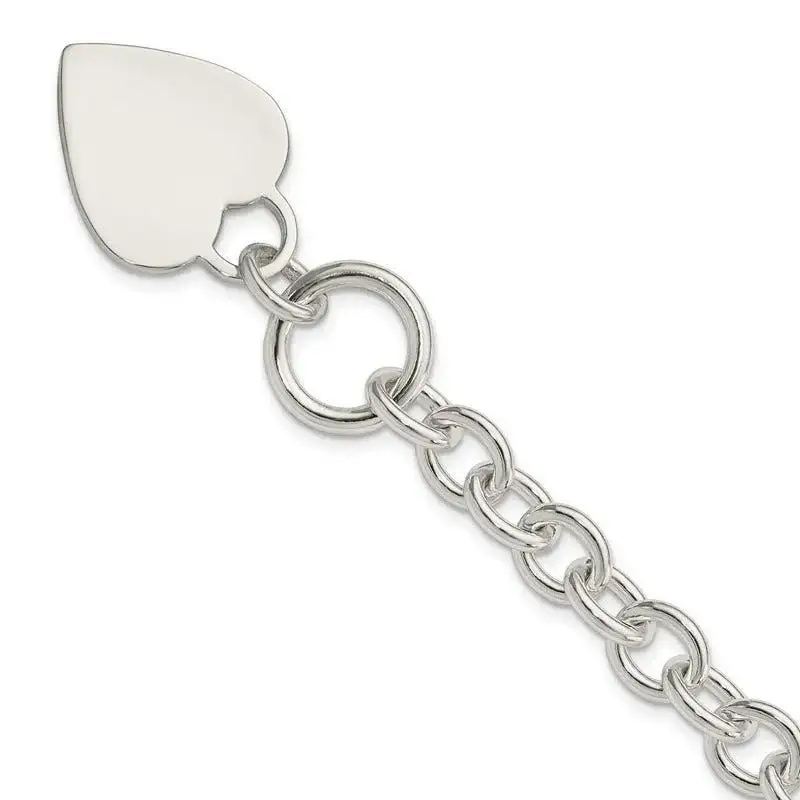 Sterling Silver Engraveable Heart Disc on Fancy Link Toggle Bracelet