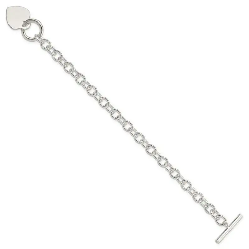 Sterling Silver Engraveable Heart Disc Toggle Bracelet - Image 2