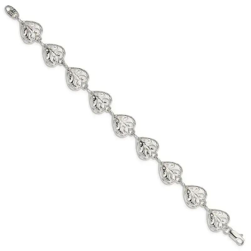 Sterling Silver Fancy Filigree Heart 7 inch Bracelet - Image 2
