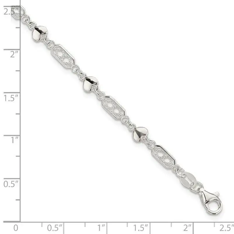 Sterling Silver Fancy Heart Link Bracelet - Image 2
