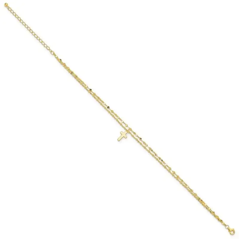Sterling Silver Gold-tone 2-Strand Cross 8.75in Plus 2in ext Anklet - Image 2
