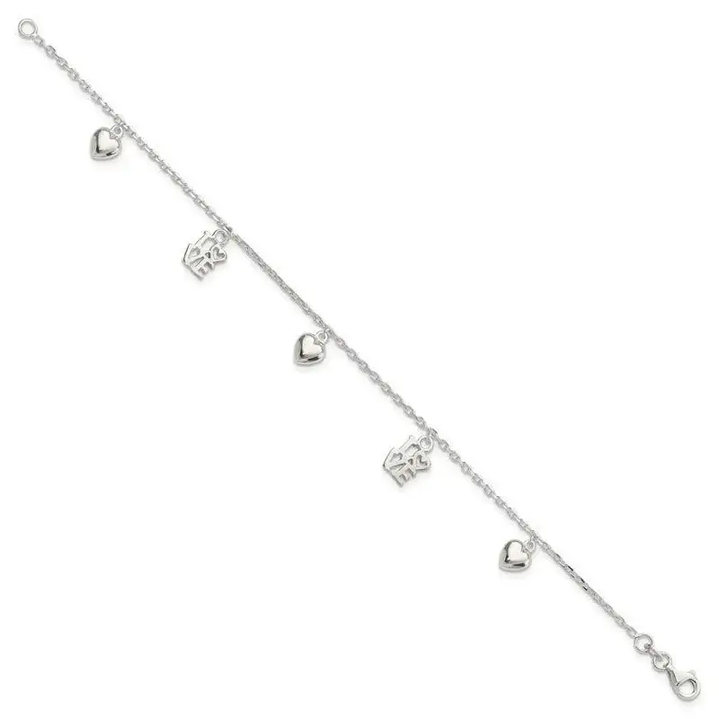 Sterling Silver Heart and LOVE Charm Bracelet - Image 2