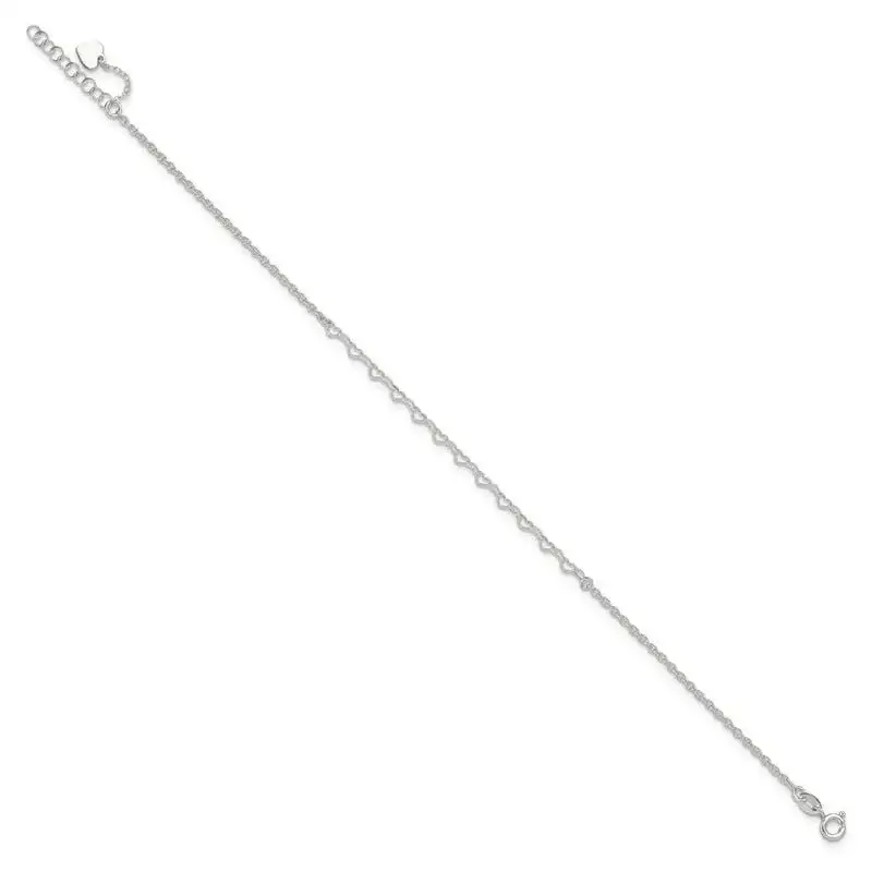 Sterling Silver Heart Charm 9in Plus 1in ext. Anklet - Image 2