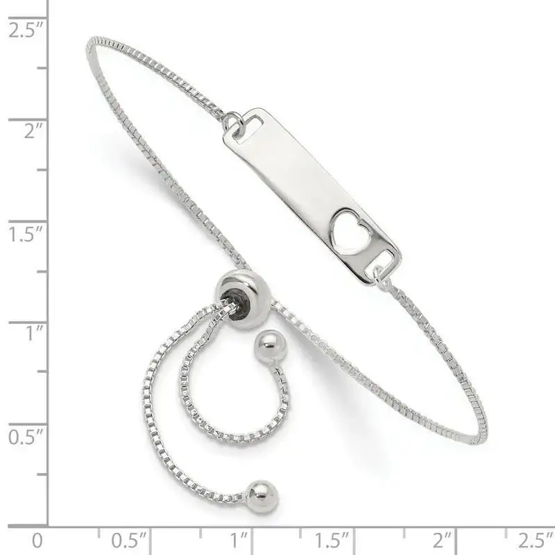 Sterling Silver Polished Bar w/ Heart Adjustable Bracelet - Image 2