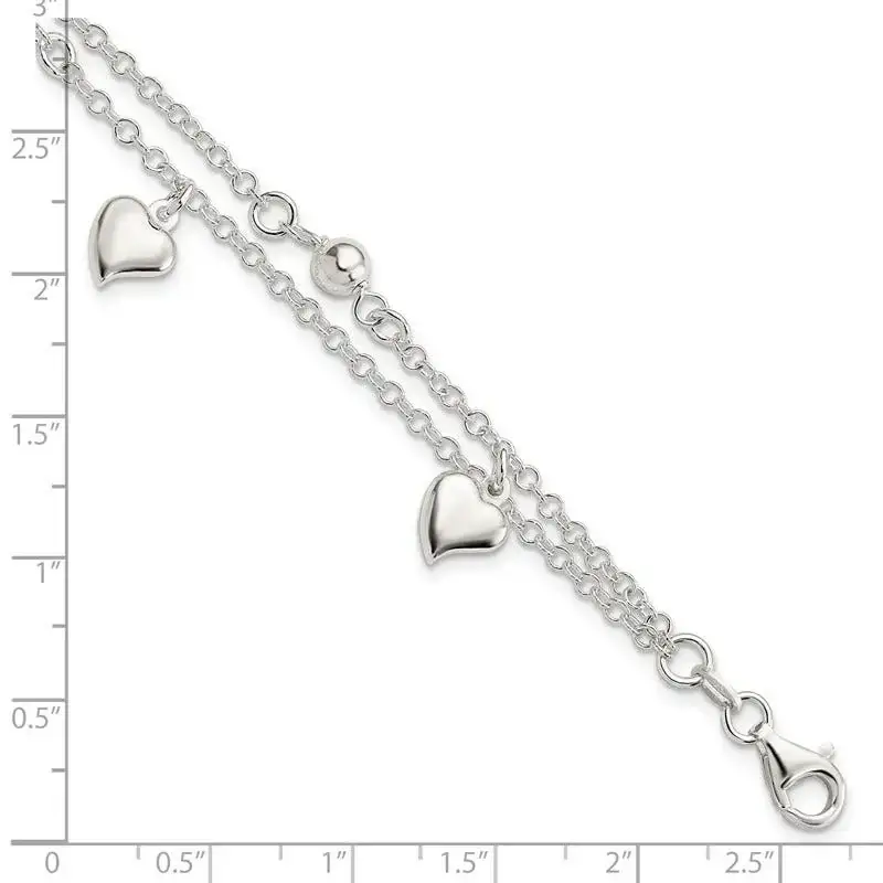 Sterling Silver Polished Dangle Heart 6.5in Plus .75 in ext Bracelet - Image 2