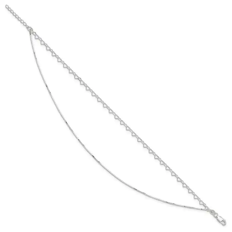 Sterling Silver Polished Double Strand Hearts 9in Plus 1in ext Anklet - Image 2