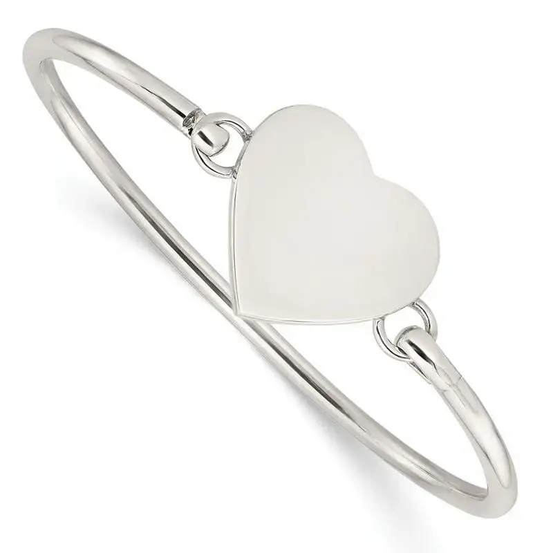 Sterling Silver Polished Engravable Heart Bangle - Image 2