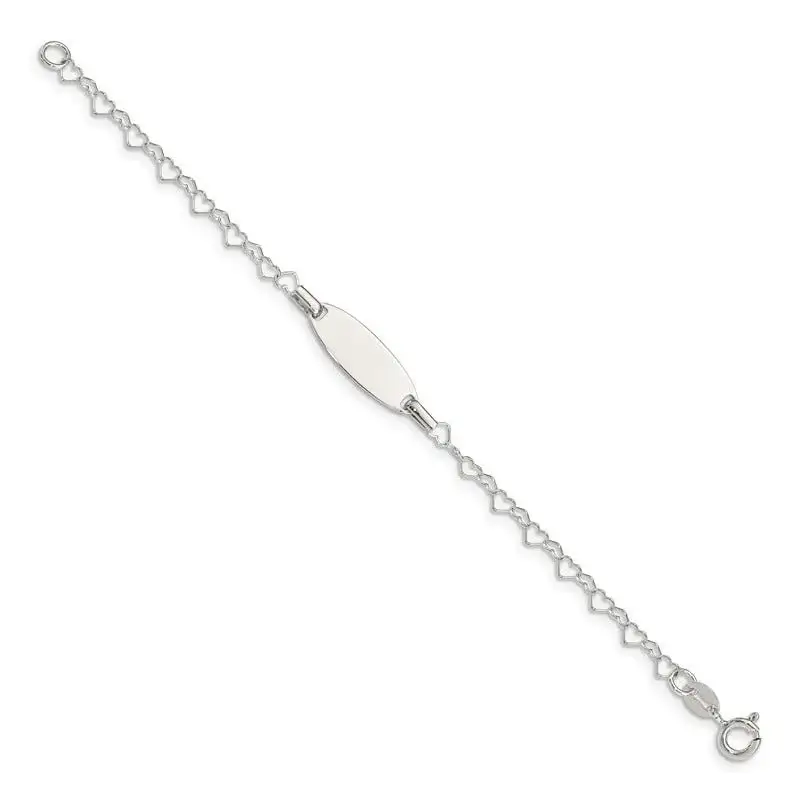 Sterling Silver Polished Engraveable Children's ID Heart Link Bracelet - Image 2
