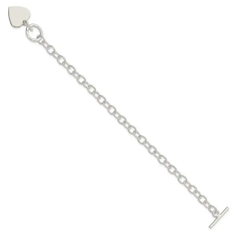 Sterling Silver Polished Engraveable Heart Charm Bracelet - Image 2