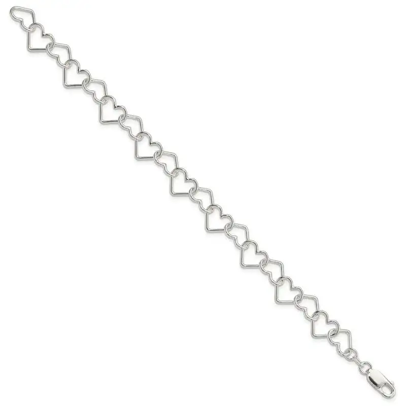 Sterling Silver Polished Fancy Large Heart Link Bracelet - Image 2