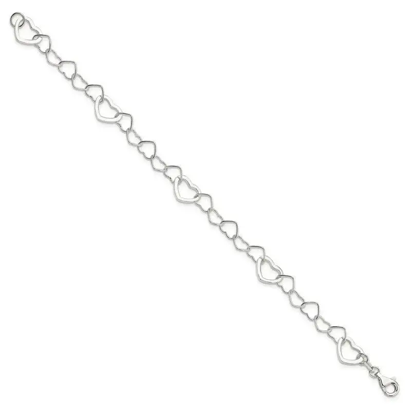 Sterling Silver Polished Fancy Link Heart Bracelet - Image 2