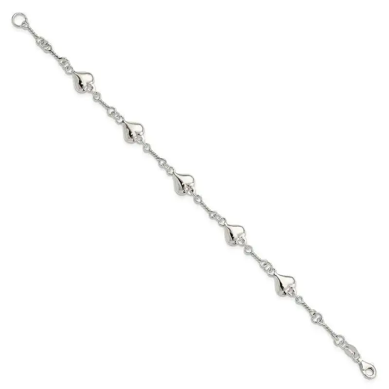 Sterling Silver Polished Heart 7.5in Bracelet - Image 2